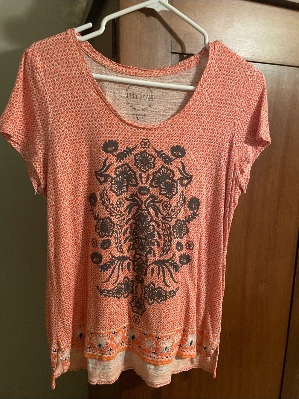 Lucky Brand Women's Orange Short Sleeve Printed Tee